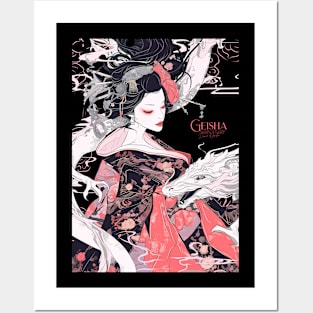 Geisha and Dragon 7009 Posters and Art